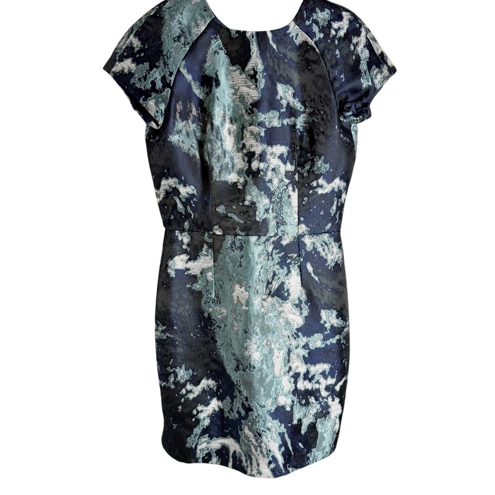 Zara Blue Structured Abstract Jacquard Short Sleeve Sheath Mini Dress XS